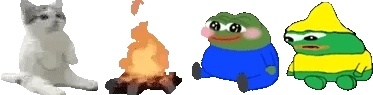 catsittingverycomfortablearoundacampfirewithitsfriendspeepoanddo emoji